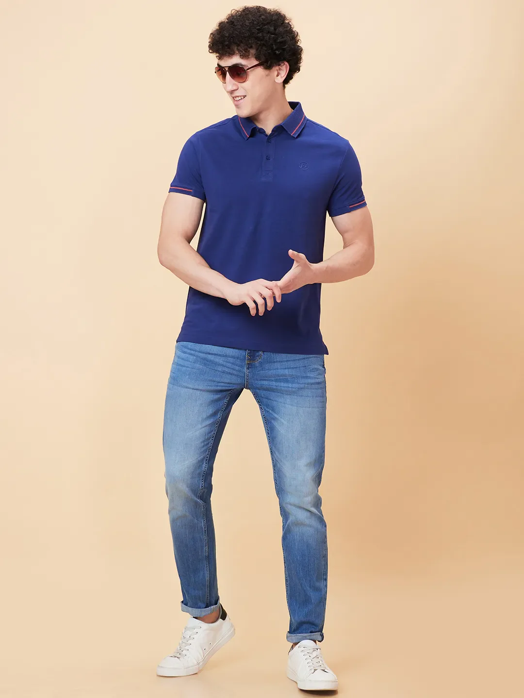 Navy Regular Fit Men's Polo T-Shirt by Being Human Clothing - Image 6