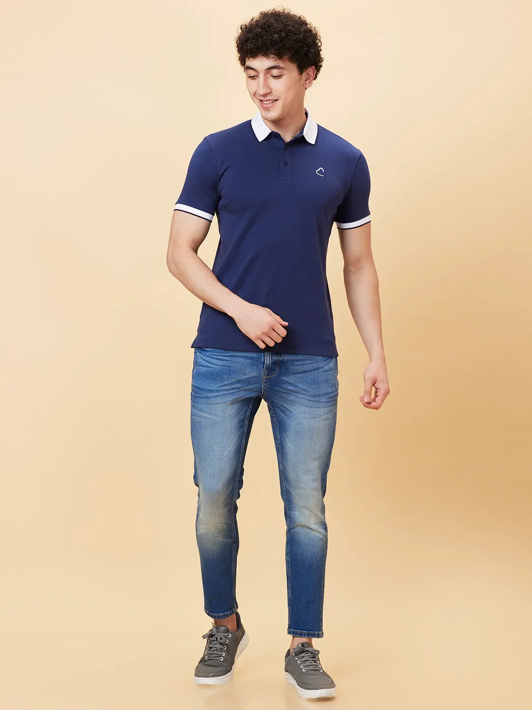 Navy Regular Fit Men's Polo T-Shirt by Being Human Clothing - Image 2