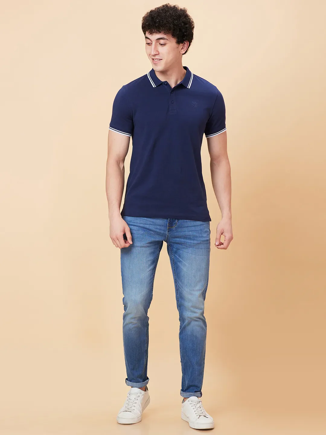 Navy Regular Fit Men's Polo T-shirt by Being Human Clothing - Image 2