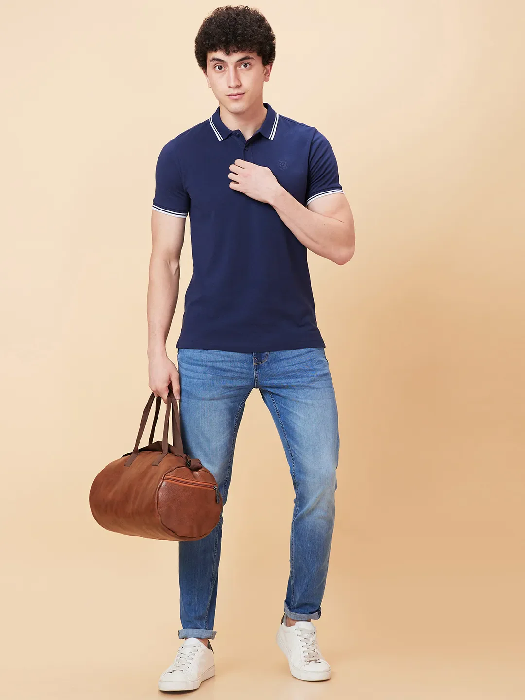 Navy Regular Fit Men's Polo T-shirt by Being Human Clothing - Image 6