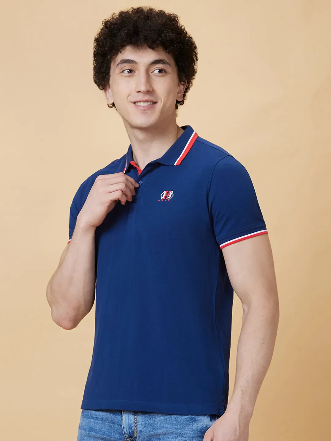 Navy Regular Fit Men's Polo T-Shirt by Being Human Clothing - Image 3