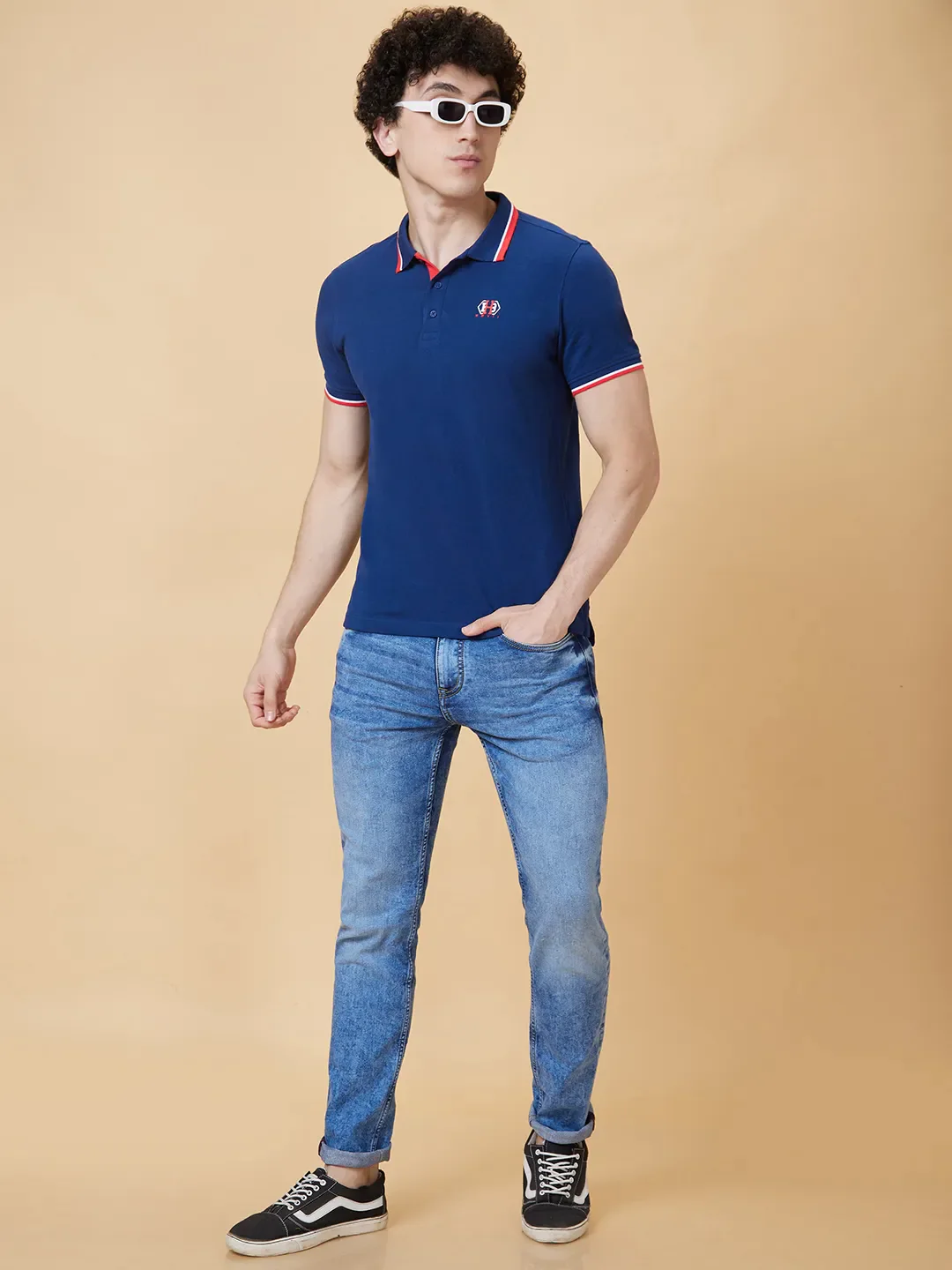 Navy Regular Fit Men's Polo T-Shirt by Being Human Clothing - Image 5