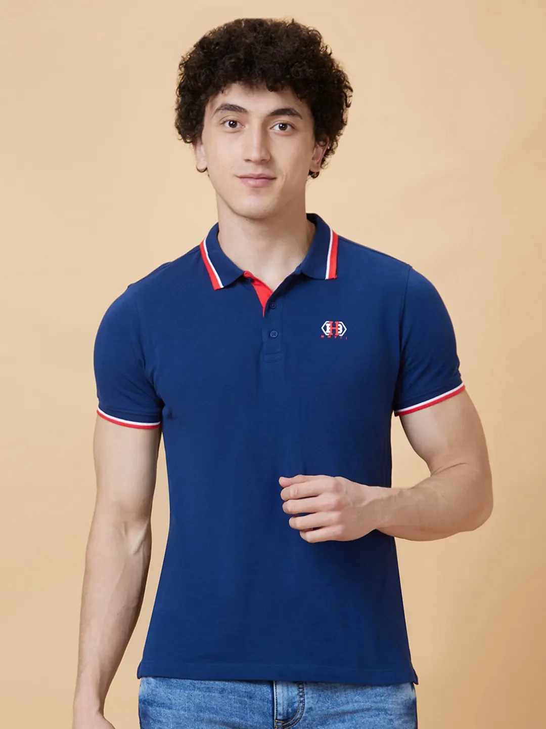 Navy Regular Fit Men's Polo T-Shirt by Being Human Clothing - Image 6
