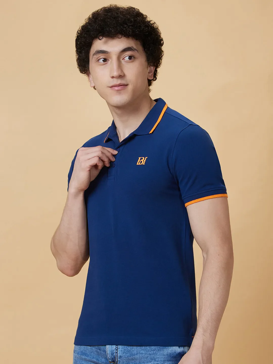 Navy Regular Fit Men's Polo T-Shirt by Being Human Clothing - Image 3