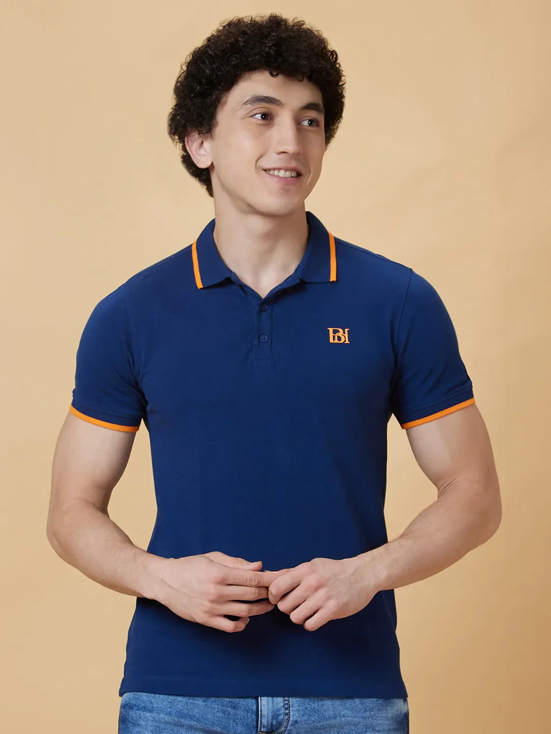 Navy Regular Fit Men's Polo T-Shirt by Being Human Clothing - Image 6