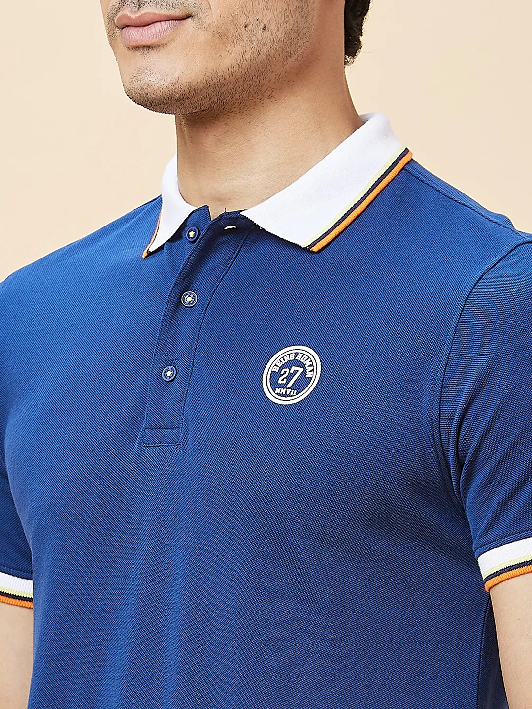 Navy Regular Fit Men's Polo T-Shirt by Being Human Clothing - Image 4