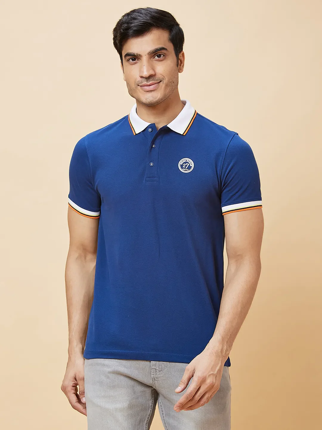 Navy Regular Fit Men's Polo T-Shirt by Being Human Clothing - Image 6