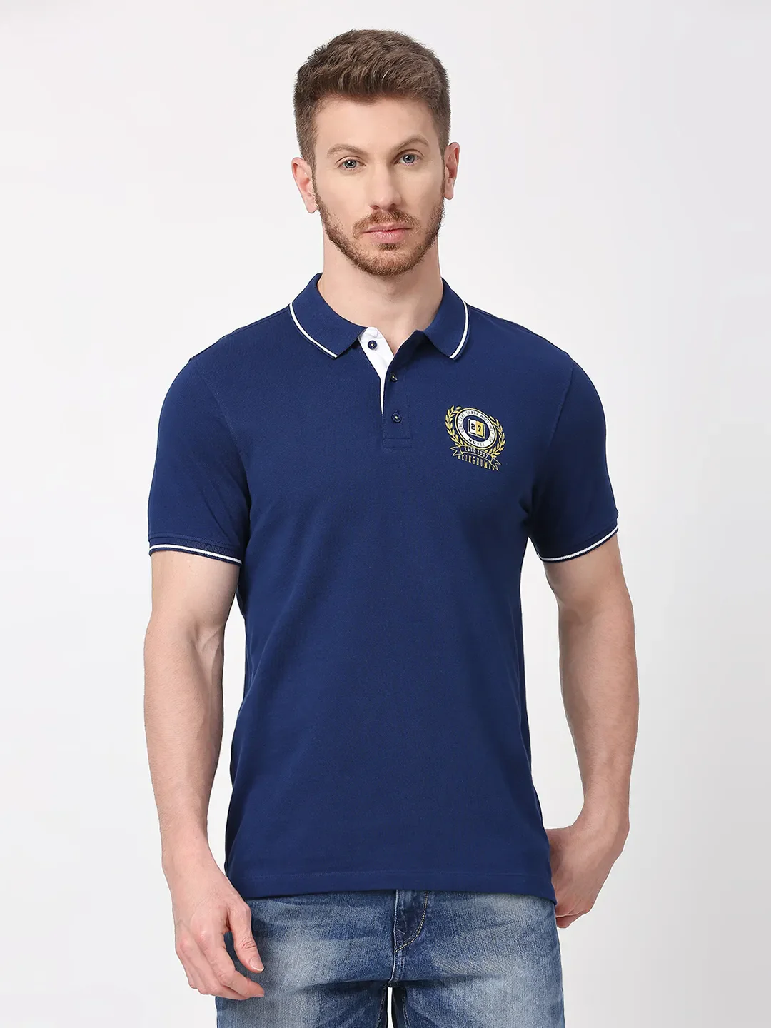 Navy Regular Fit Men's Polo T-Shirt by Being Human Clothing