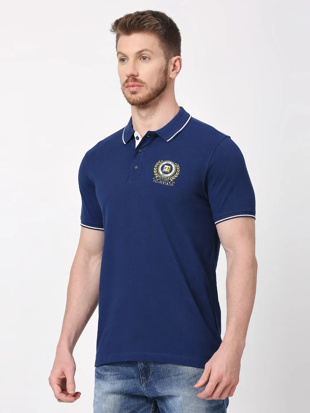 Navy Regular Fit Men's Polo T-Shirt by Being Human Clothing - Image 2