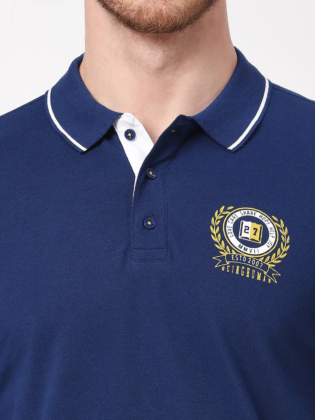 Navy Regular Fit Men's Polo T-Shirt by Being Human Clothing - Image 5