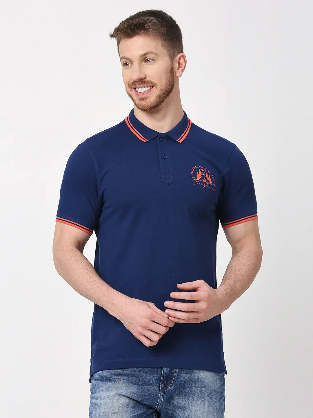 Navy Regular Fit Men's Polo T-Shirt by Being Human Clothing