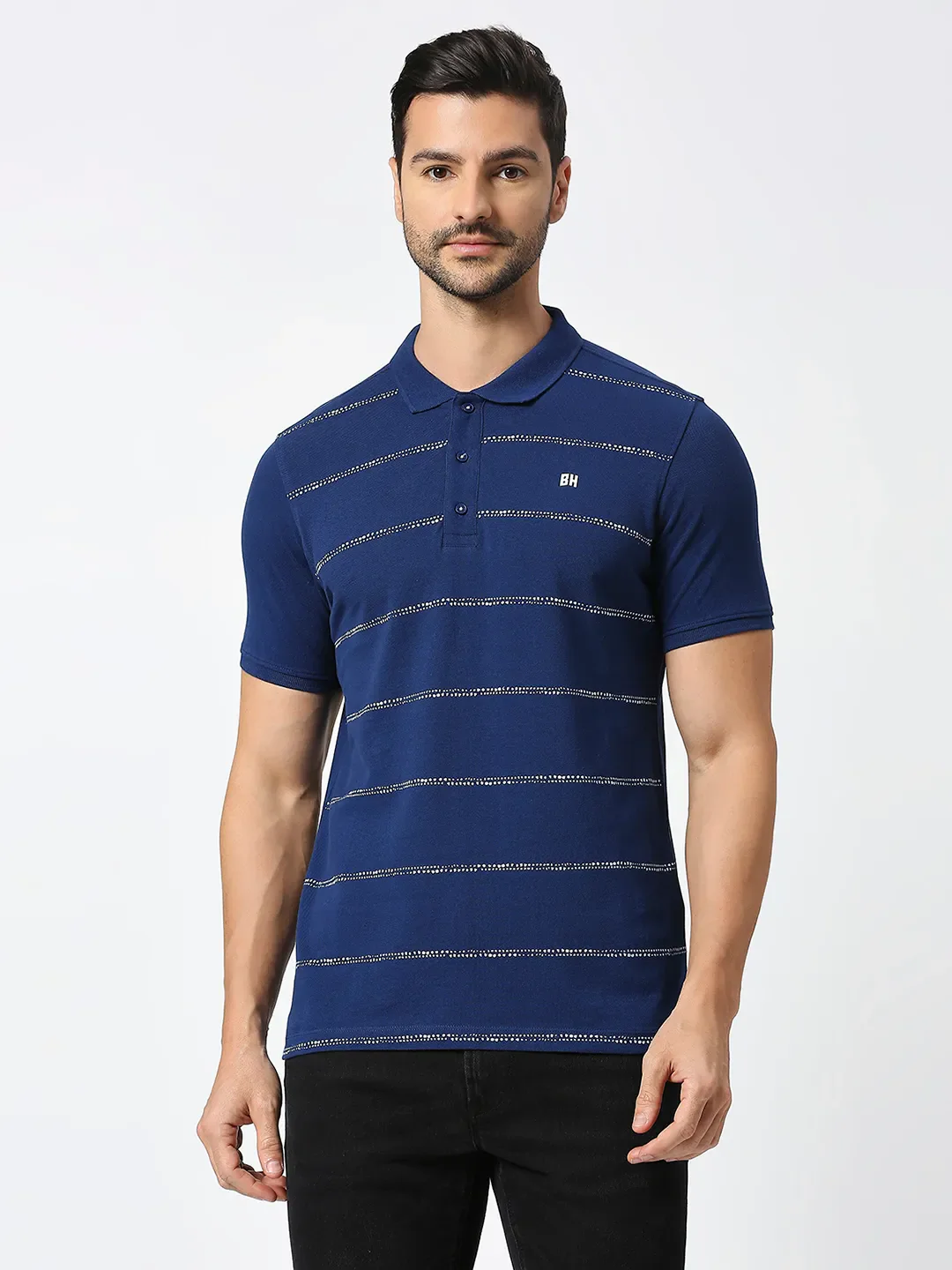 Navy Regular Fit Men's Polo T-Shirt by Being Human Clothing - Image 6