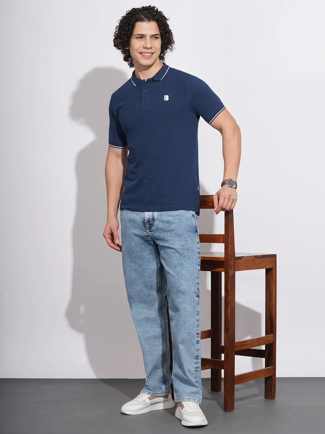 Navy Regular Fit Men's Polo T-Shirt by Being Human Clothing - Image 4