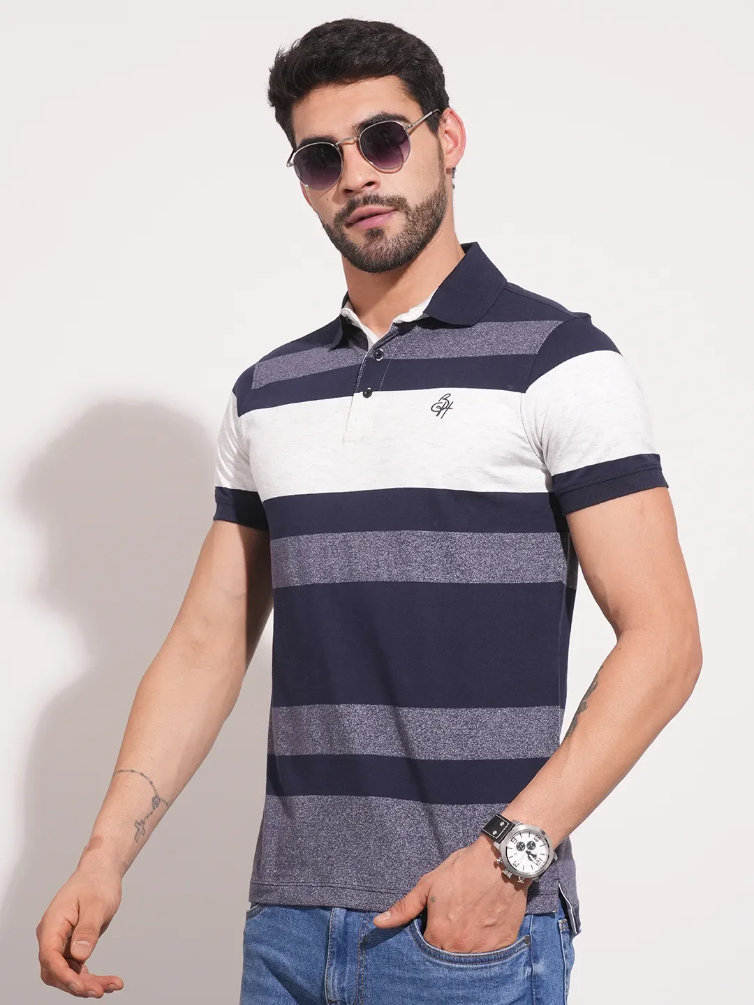 Navy Regular Fit Men's Polo T-Shirt by Being Human Clothing - Image 6