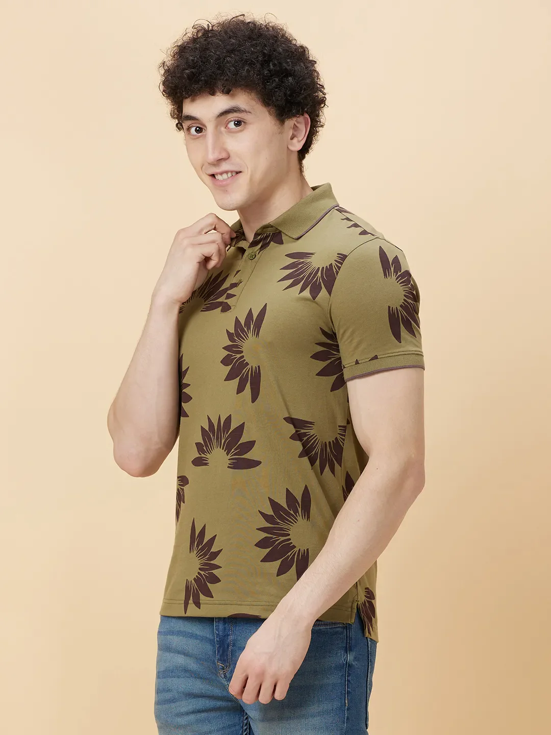 Green Regular Fit Men's Polo T-Shirt by Being Human Clothing - Image 3