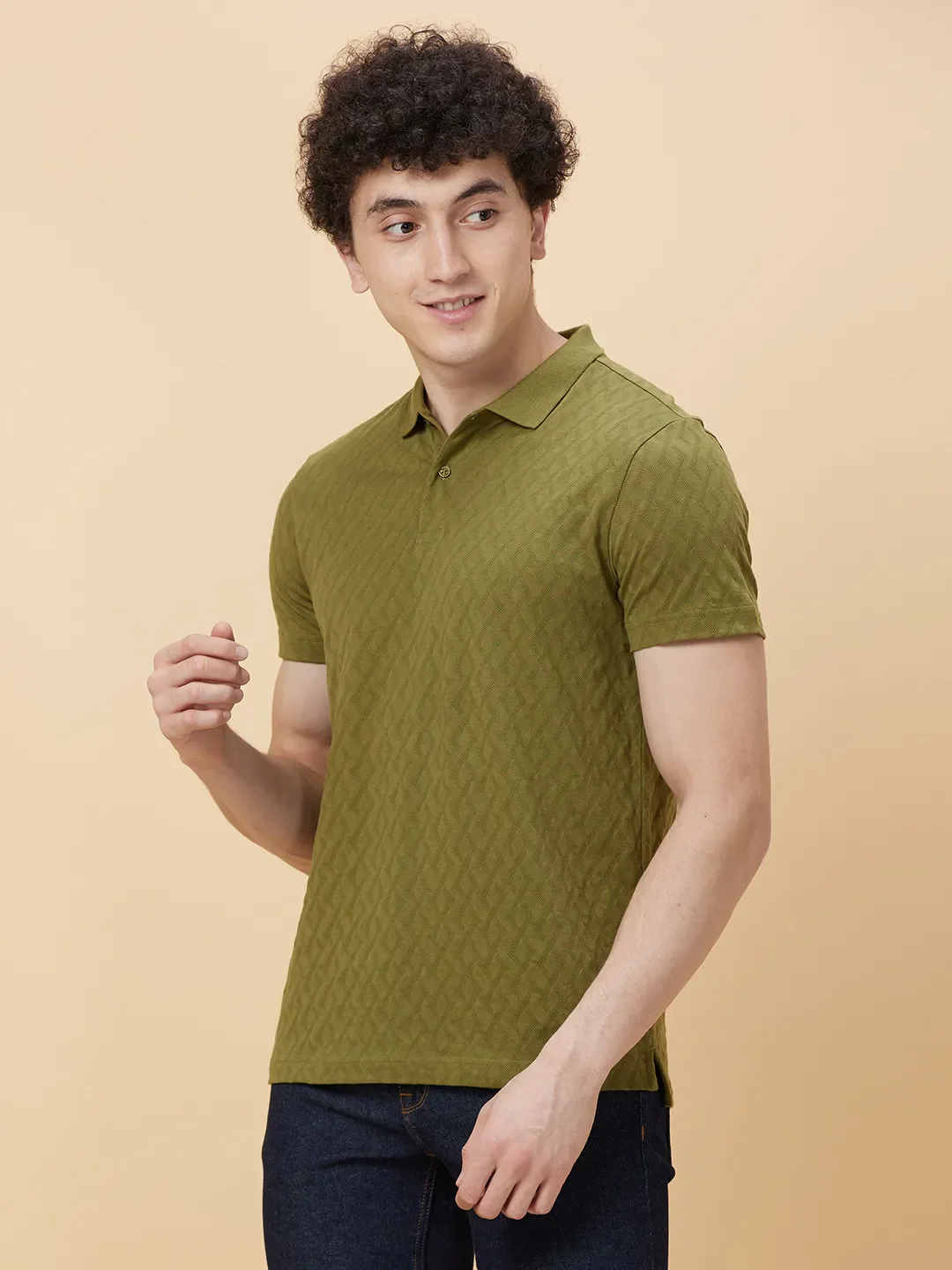 Olive Regular Fit Men's Polo T-shirt by Being Human Clothing - Image 3