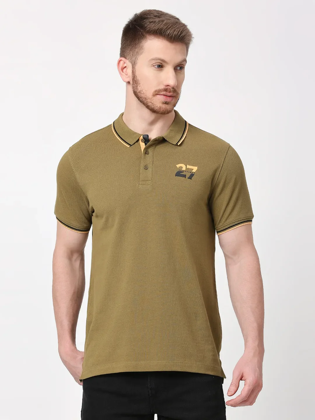 Olive Regular Fit Men's Polo T-Shirt by Being Human Clothing