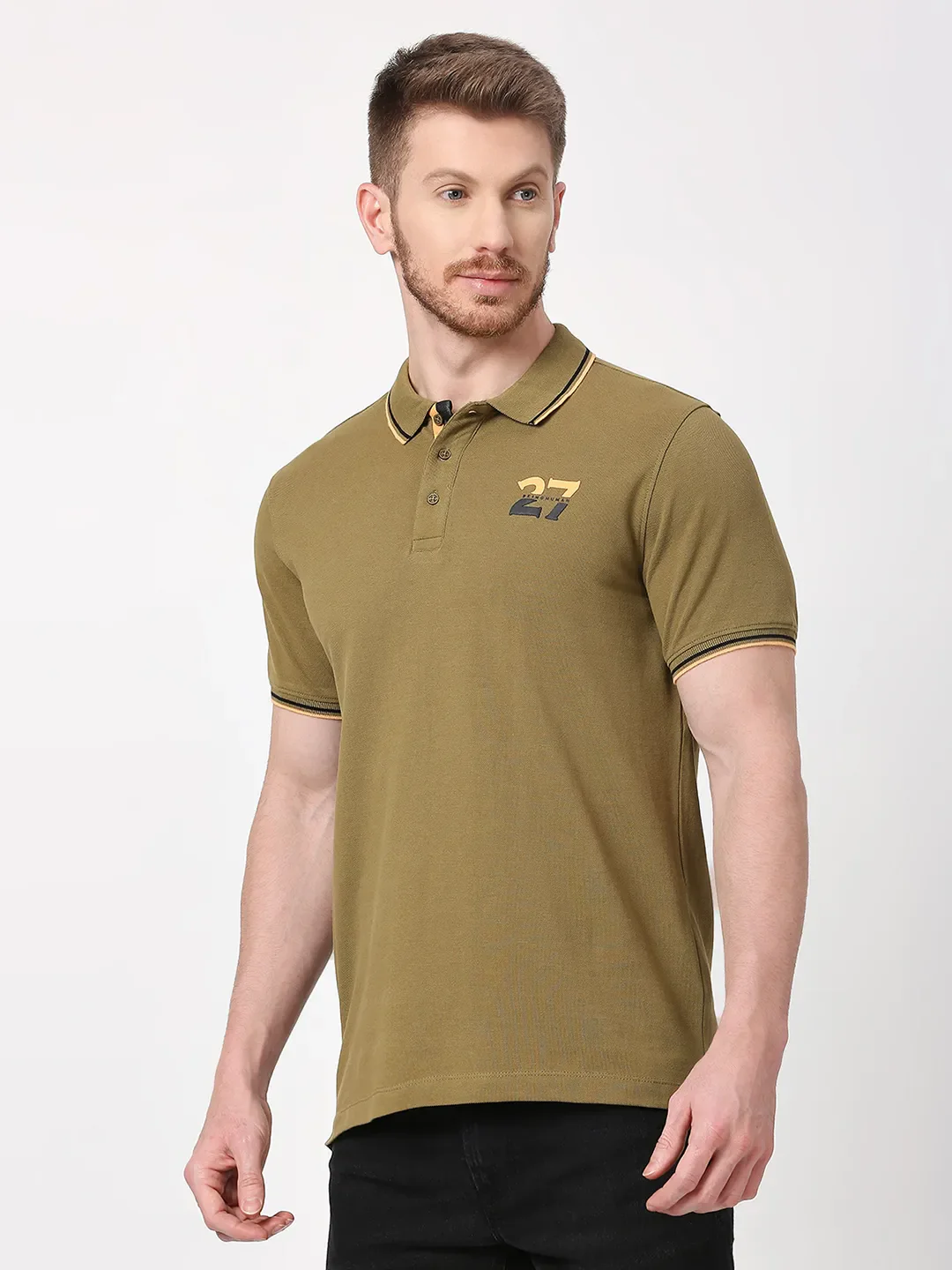 Olive Regular Fit Men's Polo T-Shirt by Being Human Clothing - Image 2
