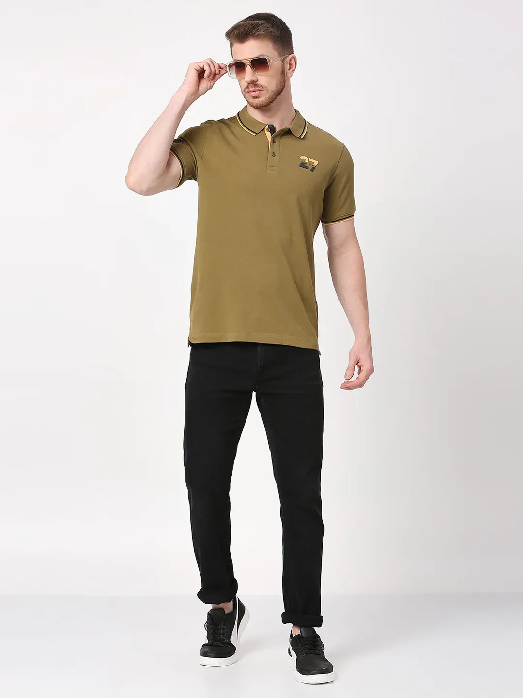 Olive Regular Fit Men's Polo T-Shirt by Being Human Clothing - Image 6