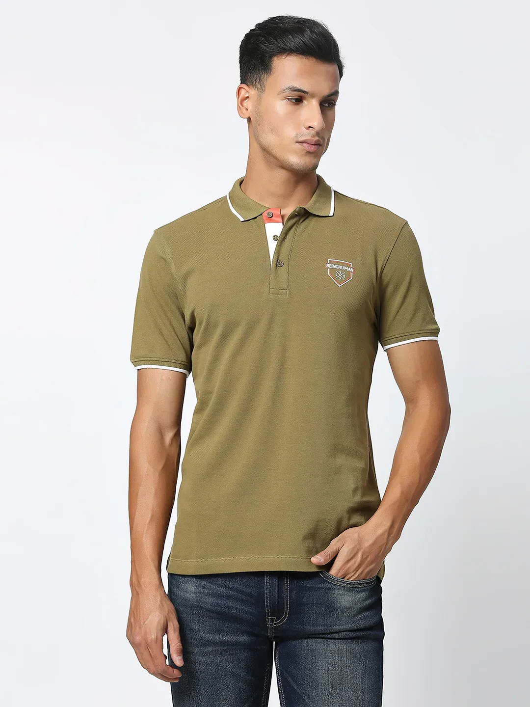 Green Regular Fit Men's Polo T-Shirt by Being Human Clothing