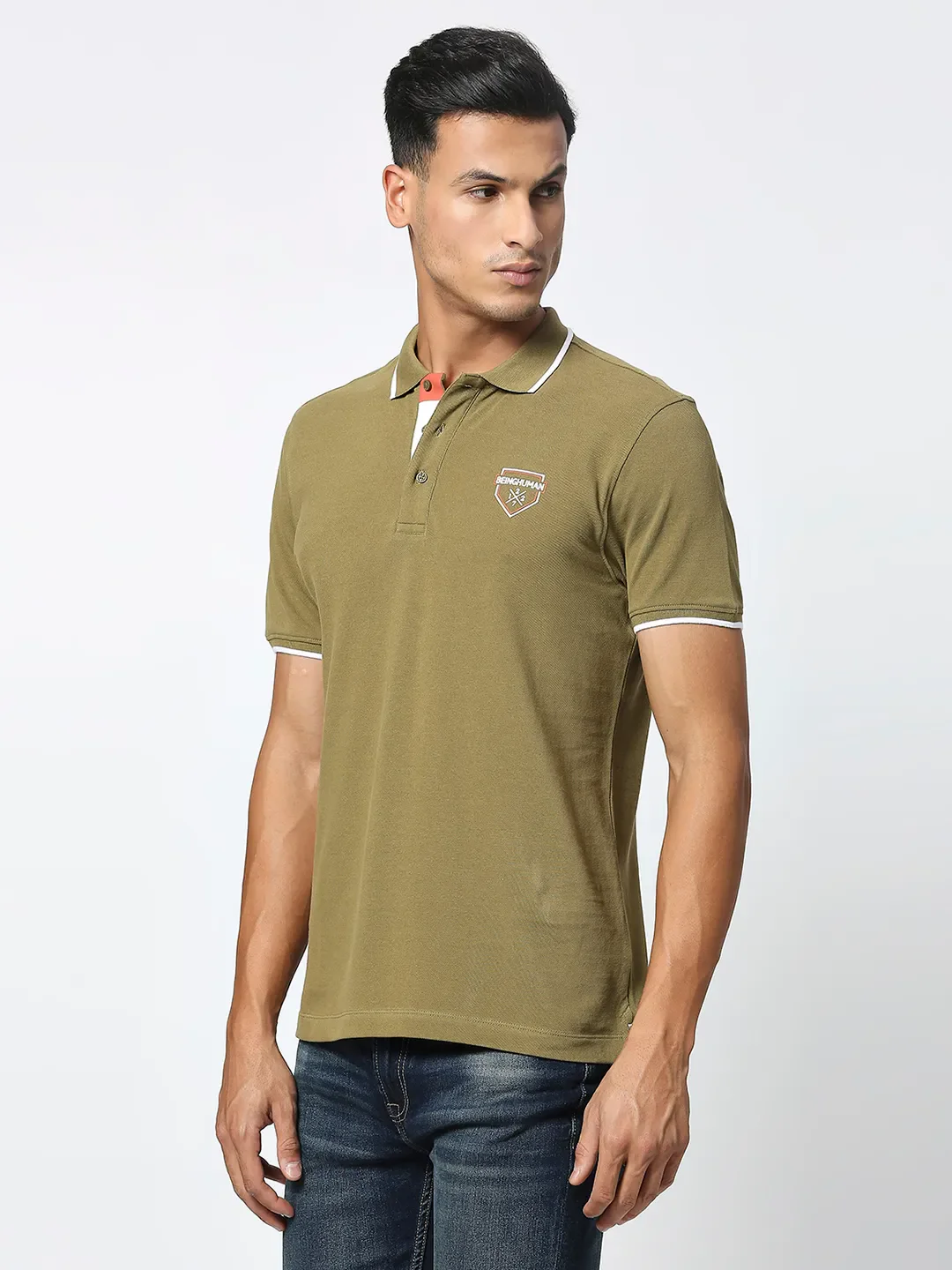 Green Regular Fit Men's Polo T-Shirt by Being Human Clothing - Image 2