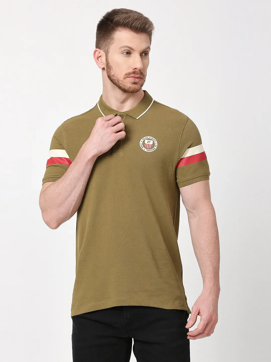 Green Regular Fit Men's Polo T-Shirt by Being Human Clothing