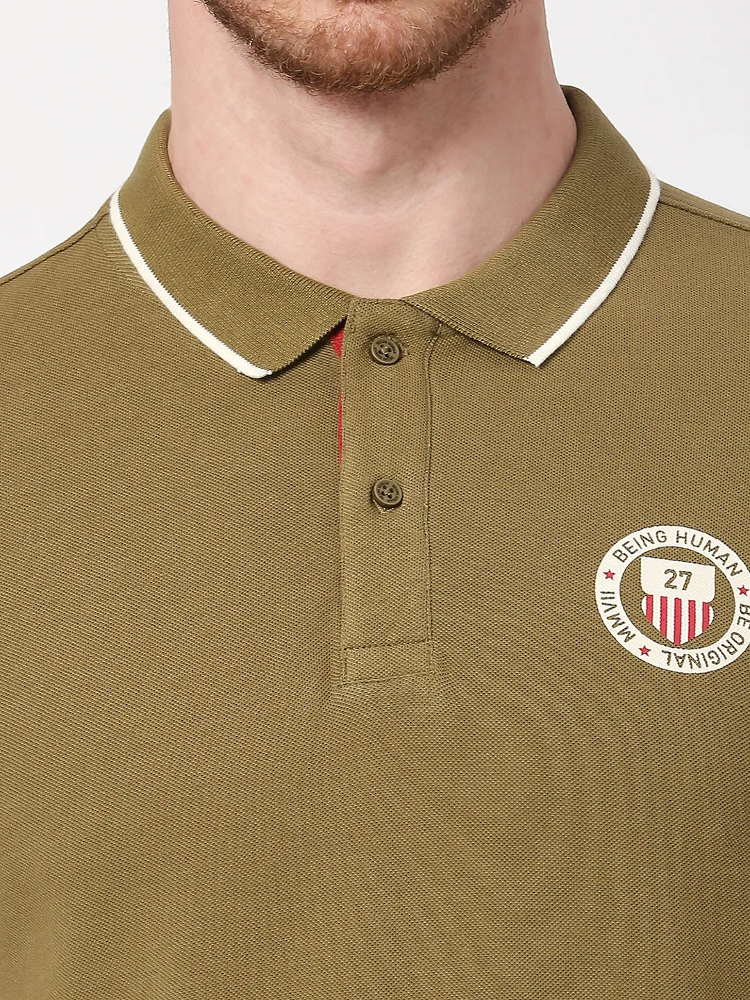 Green Regular Fit Men's Polo T-Shirt by Being Human Clothing - Image 5