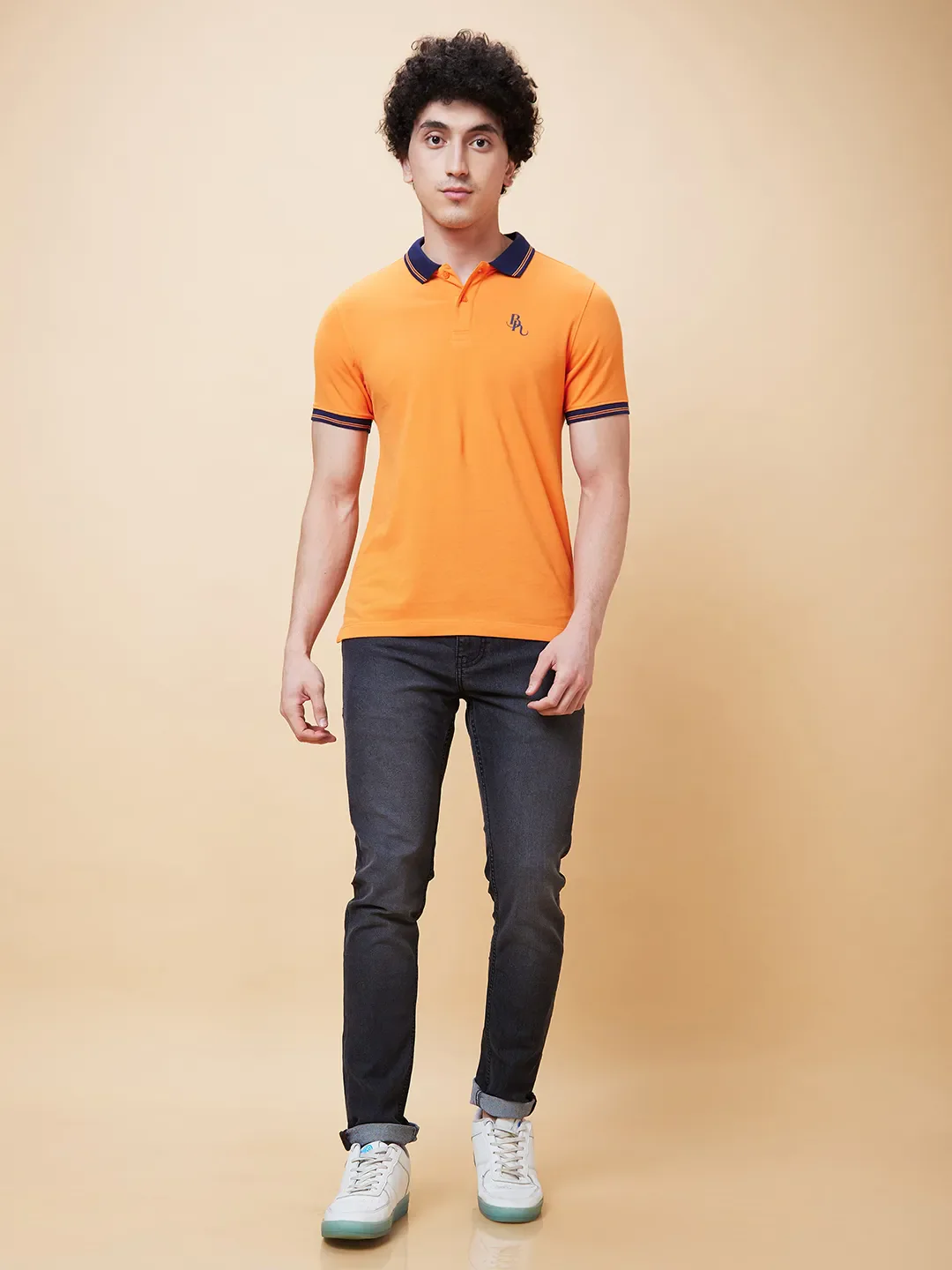 Orange Regular Fit Men's Polo T-Shirt by Being Human Clothing