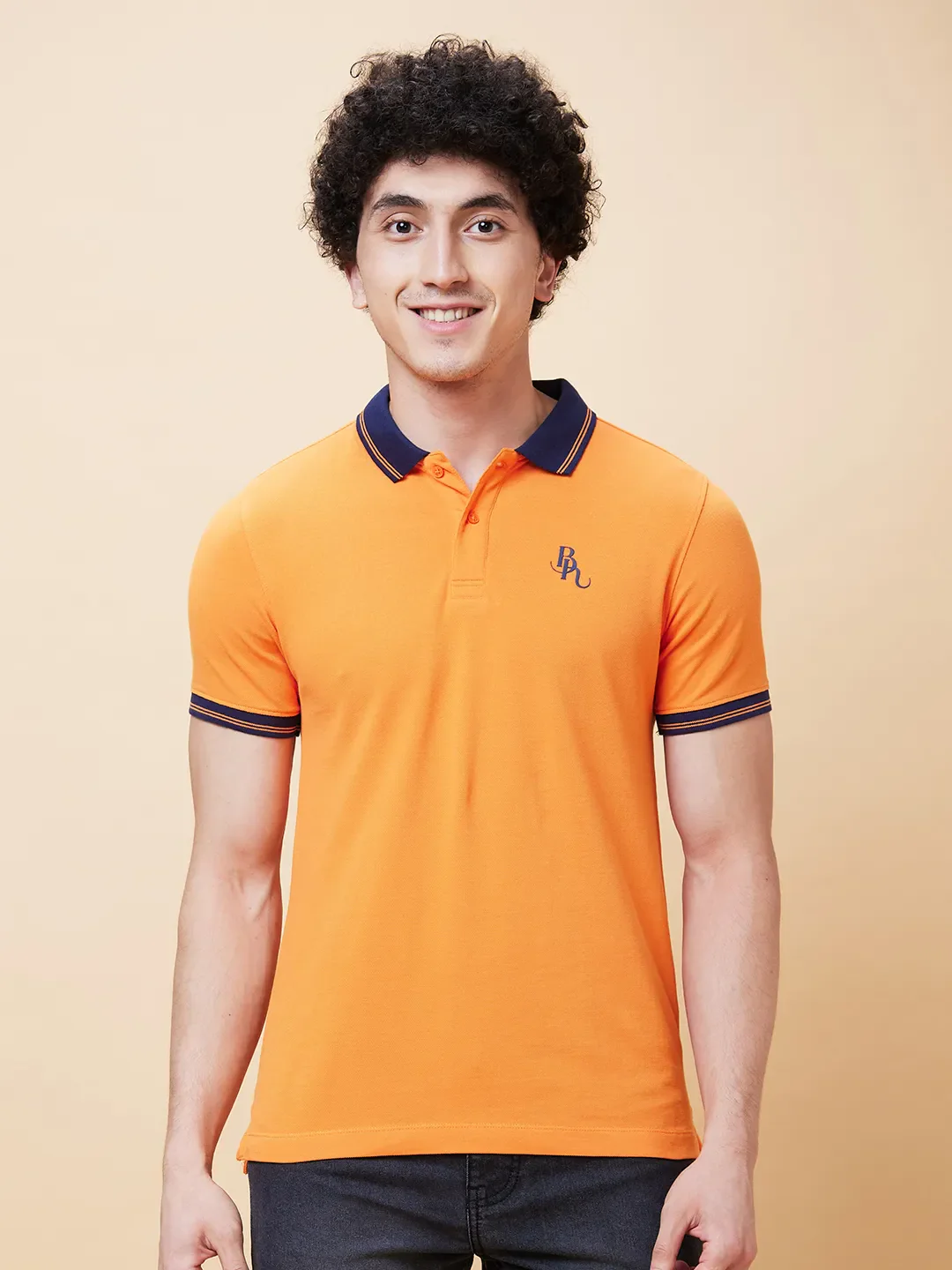 Orange Regular Fit Men's Polo T-Shirt by Being Human Clothing - Image 6