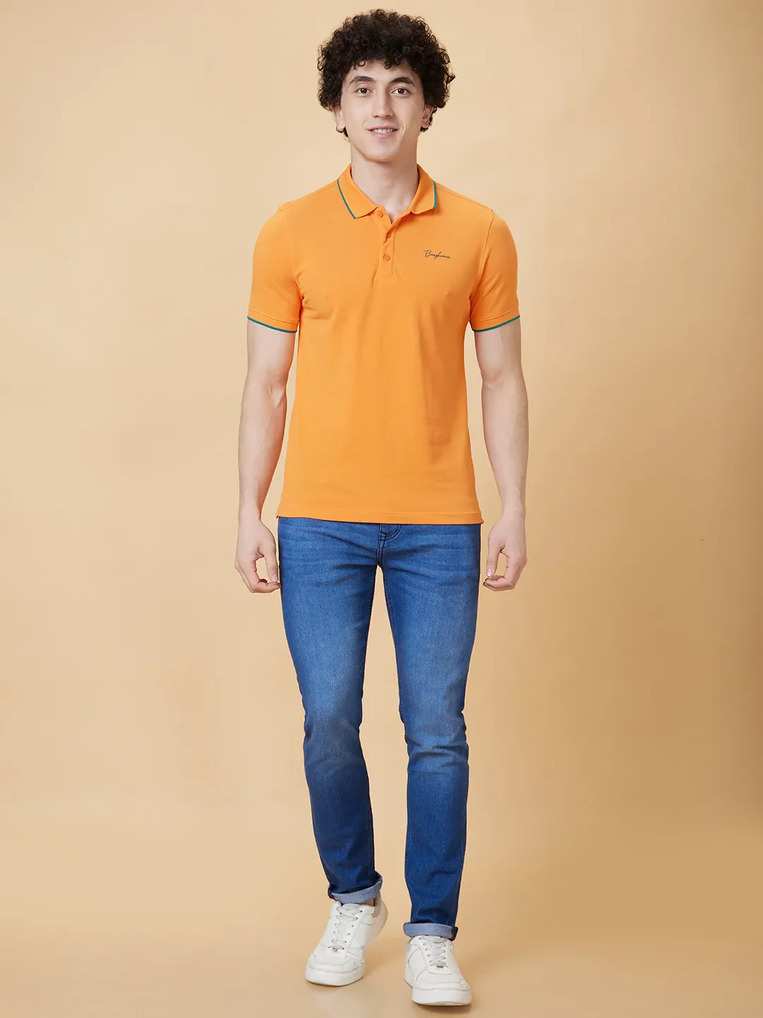 Orange Regular Fit Men's Polo T-Shirt by Being Human Clothing
