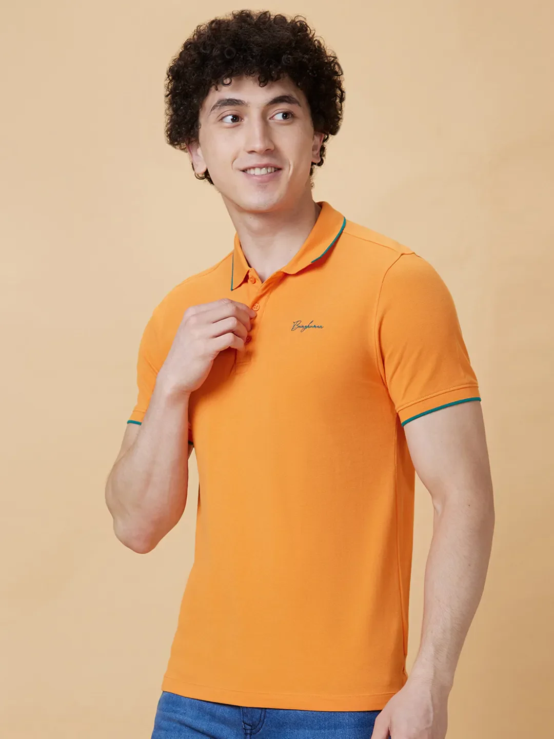 Orange Regular Fit Men's Polo T-Shirt by Being Human Clothing - Image 3