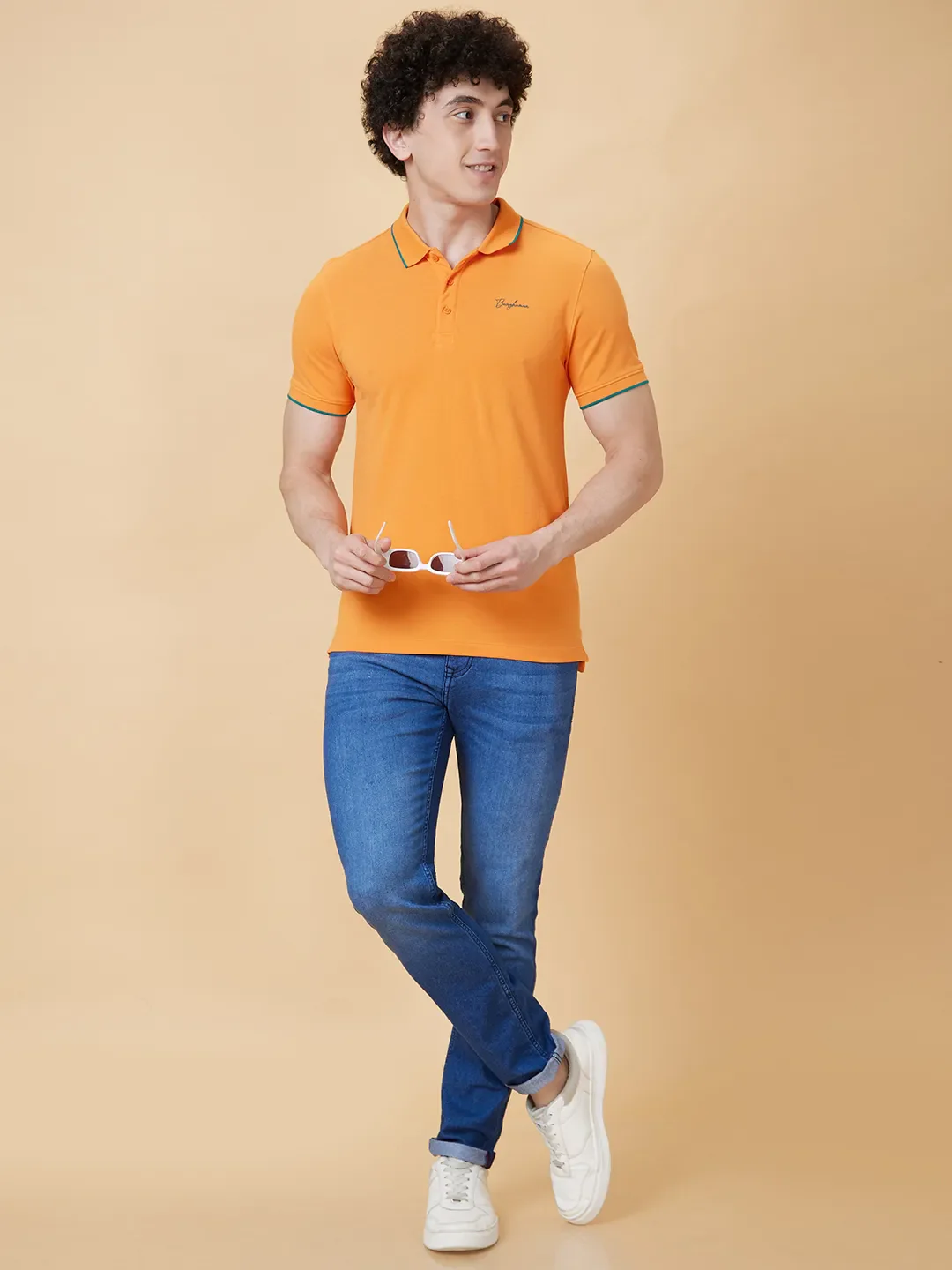 Orange Regular Fit Men's Polo T-Shirt by Being Human Clothing - Image 5