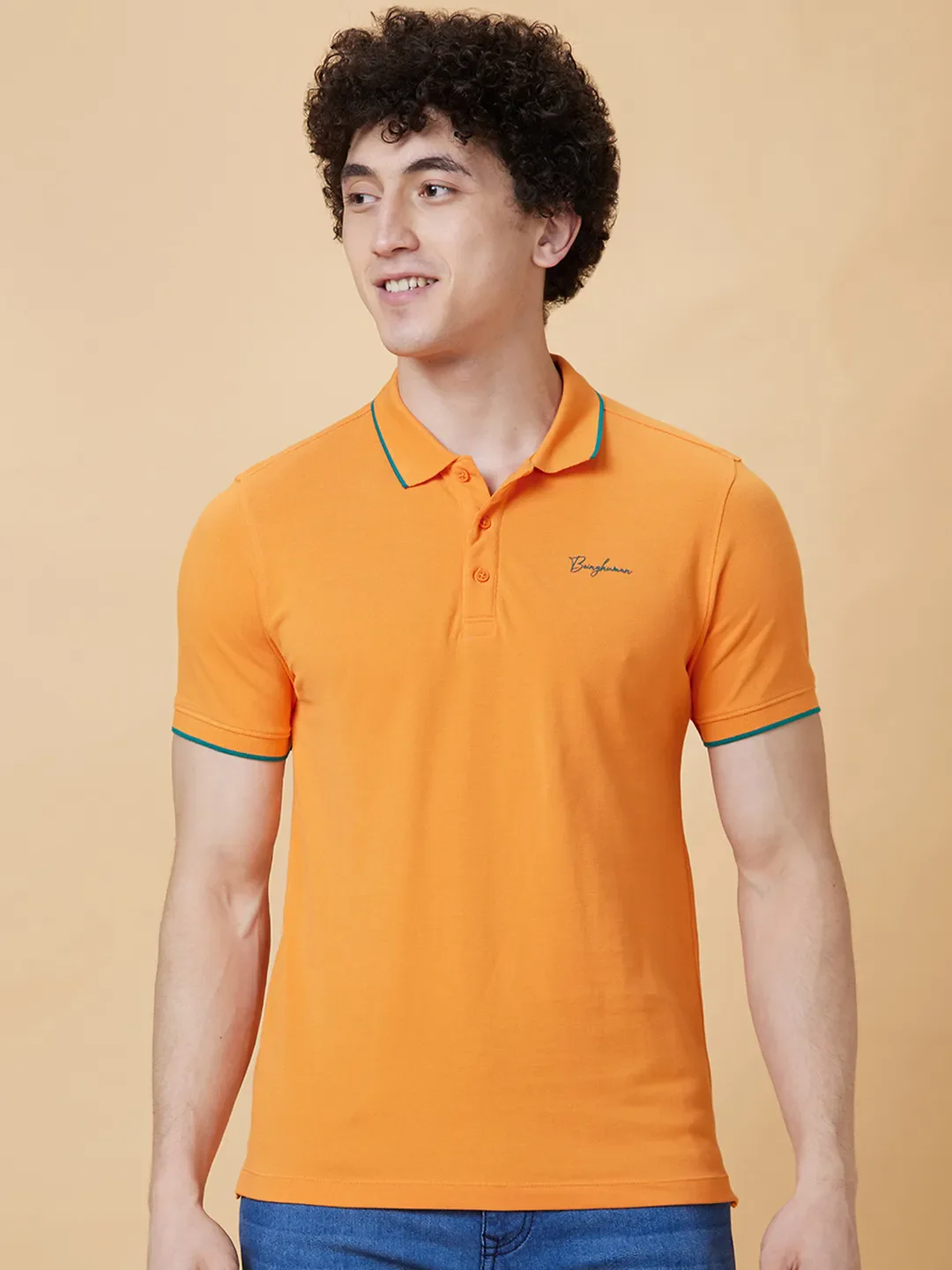 Orange Regular Fit Men's Polo T-Shirt by Being Human Clothing - Image 6