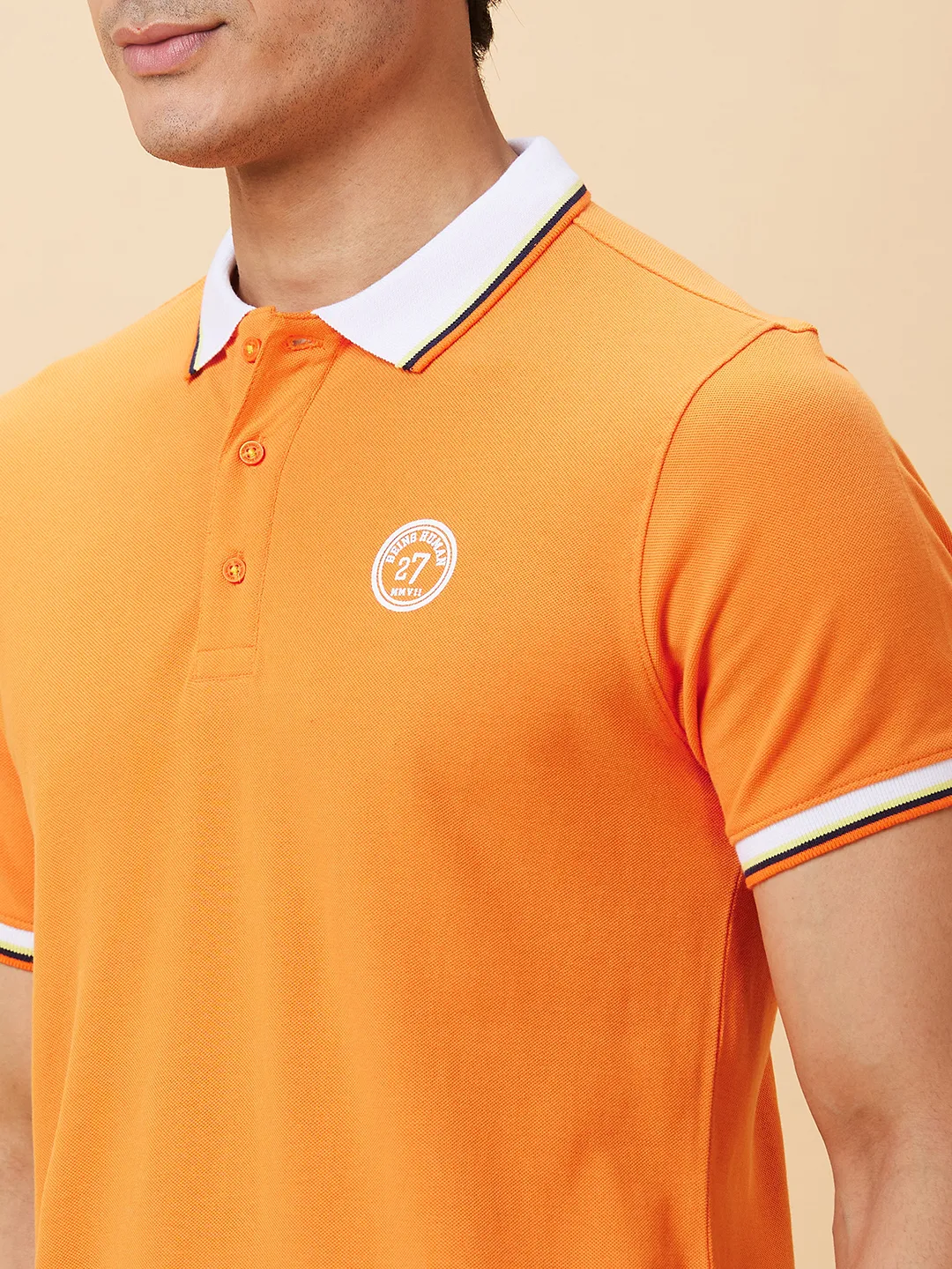Orange Regular Fit Men's Polo T-Shirt by Being Human Clothing - Image 4