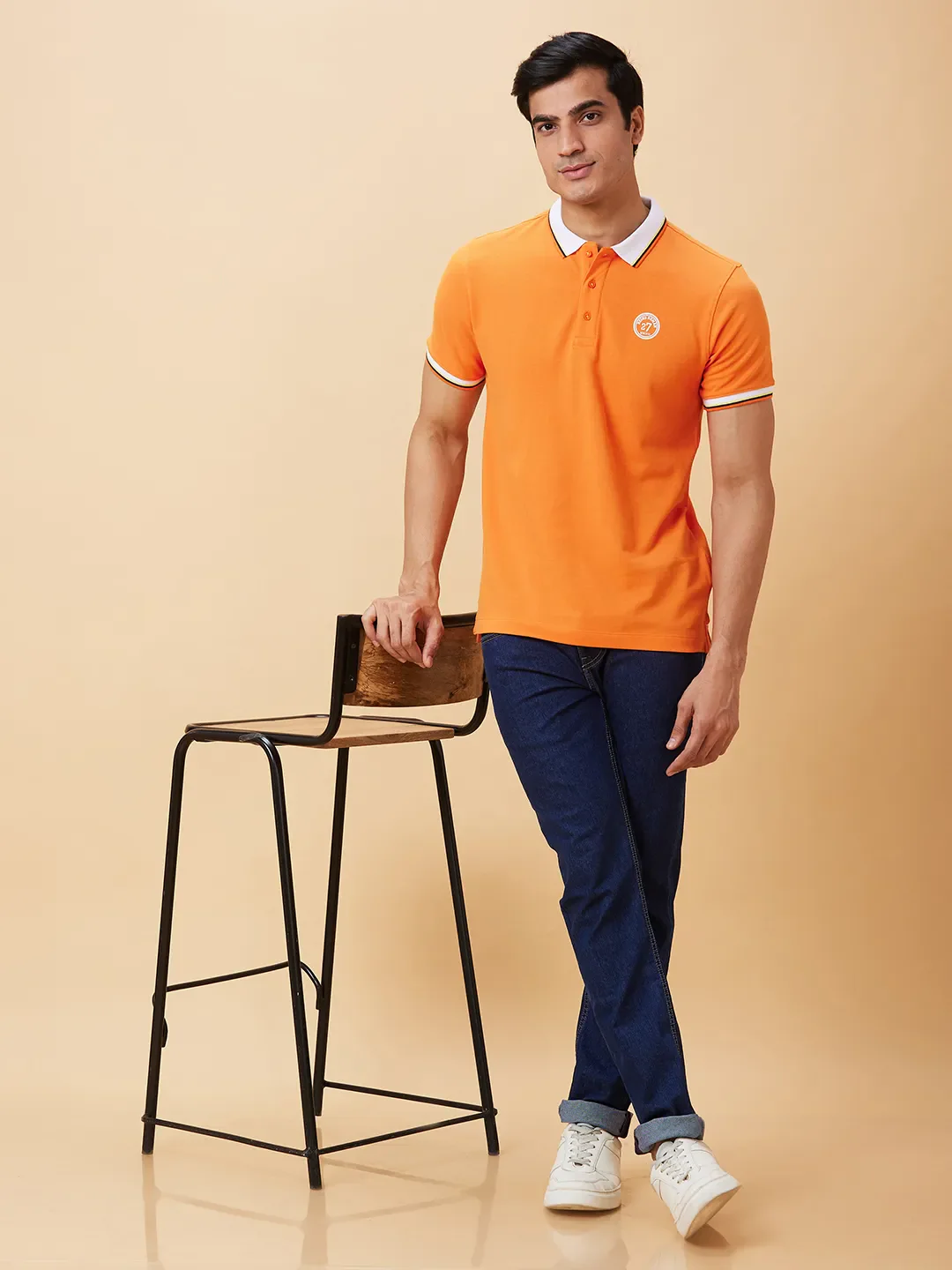 Orange Regular Fit Men's Polo T-Shirt by Being Human Clothing - Image 5