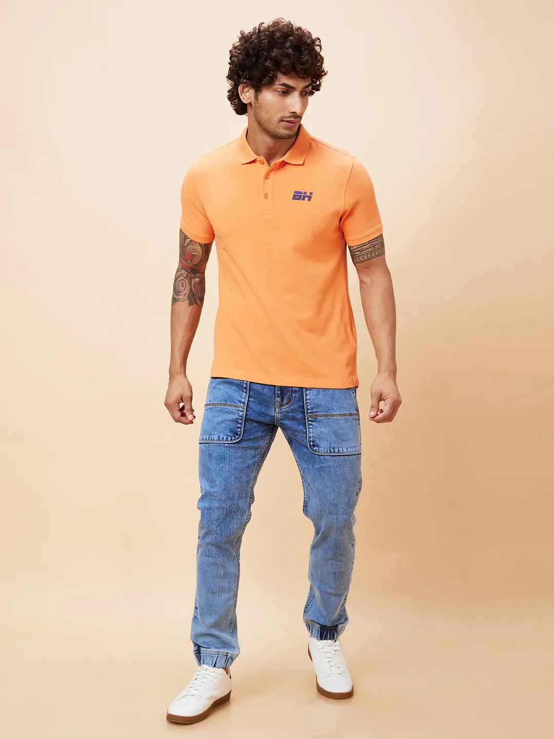 Orange Regular Fit Men's Polo T-Shirt by Being Human Clothing - Image 2