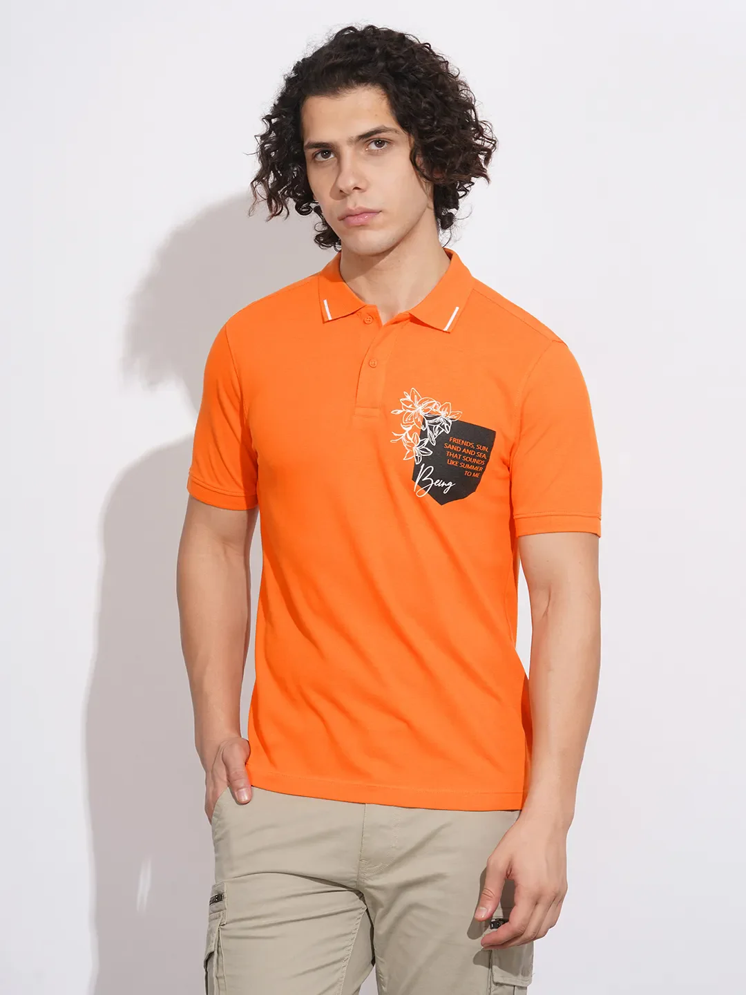 Orange Regular Fit Men's Polo T-Shirt by Being Human Clothing