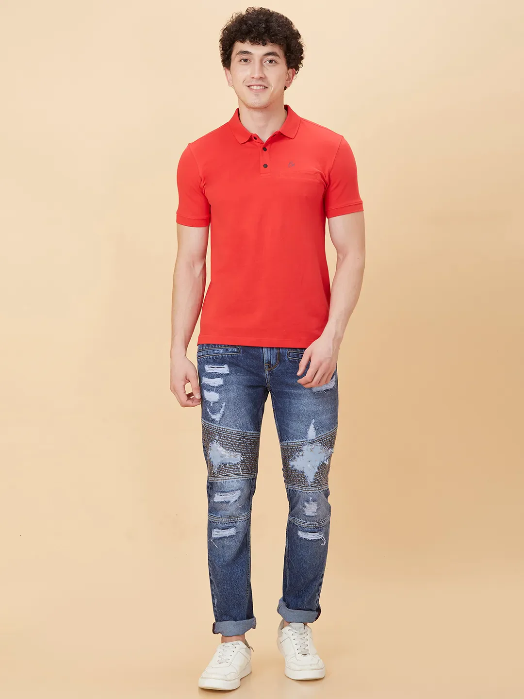 Red Regular Fit Men's Polo T-Shirt by Being Human Clothing - Image 2