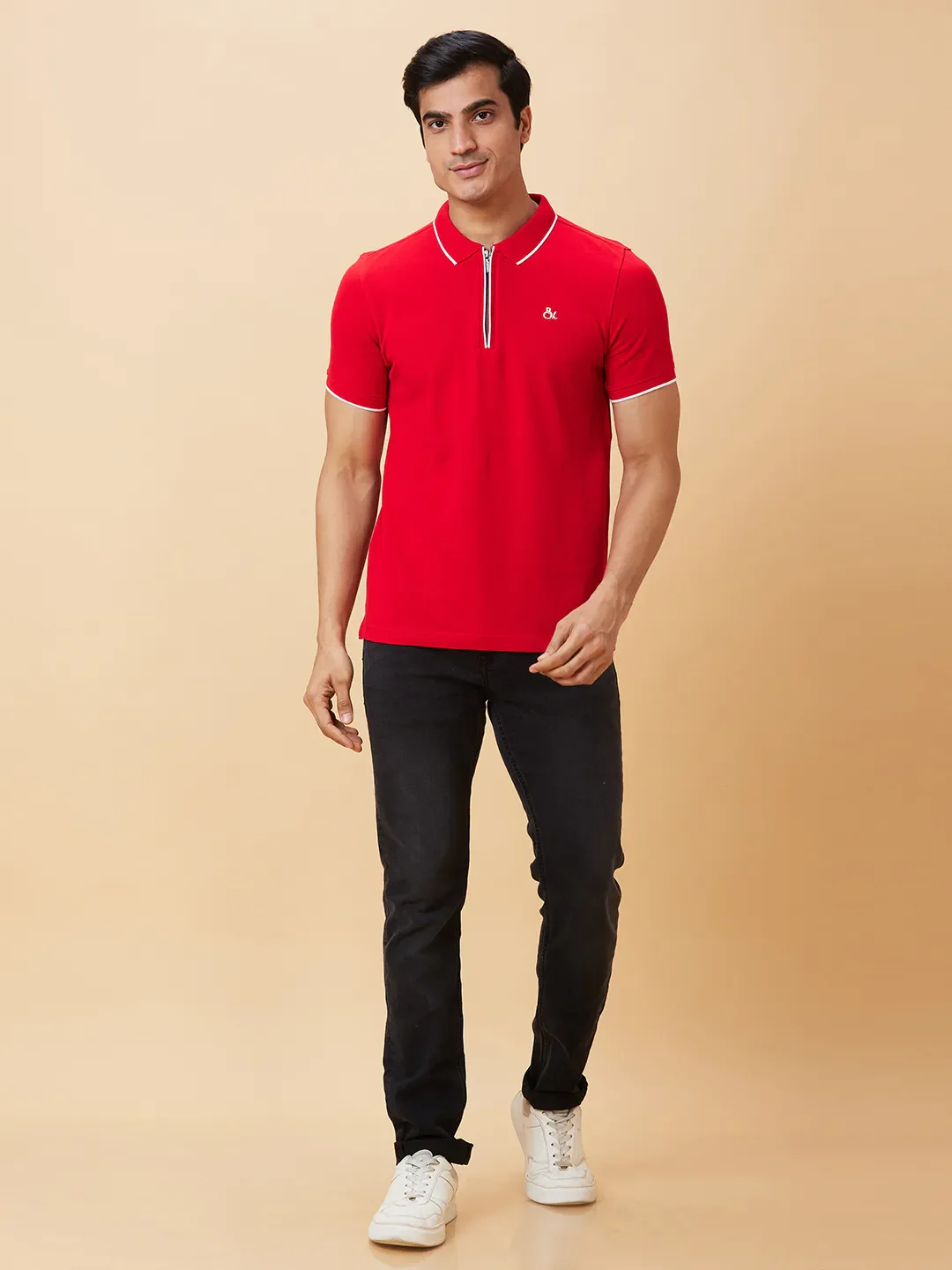 Red Regular Fit Men's Polo T-Shirt by Being Human Clothing