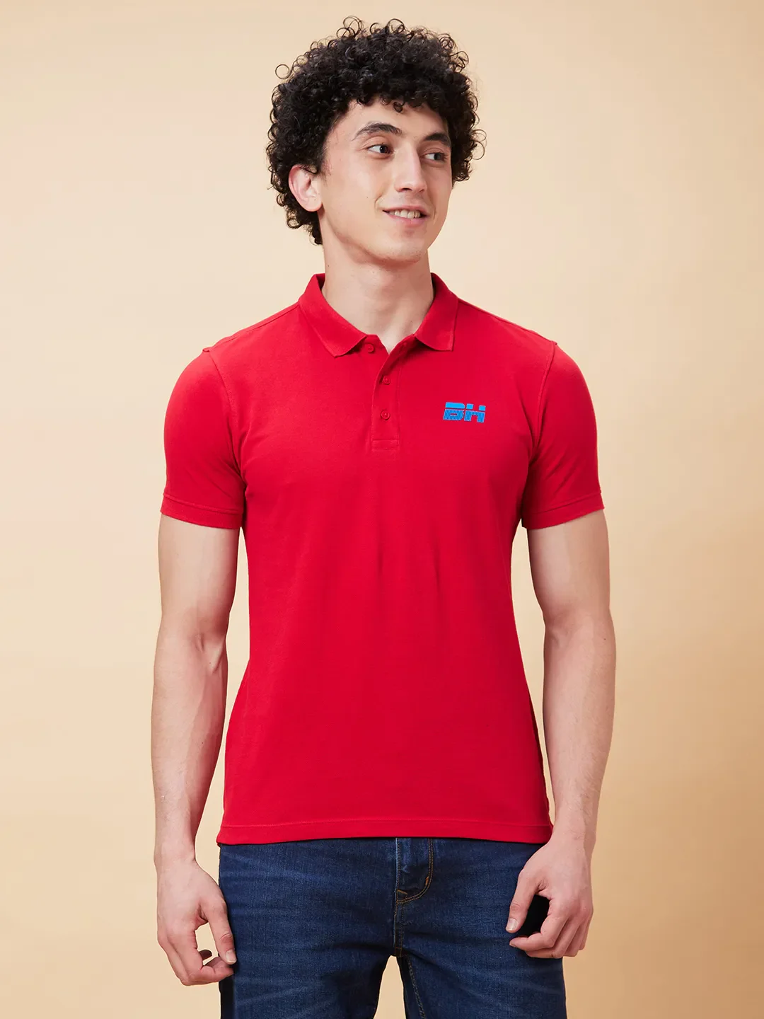 Red Regular Fit Men's Polo T-Shirt by Being Human Clothing