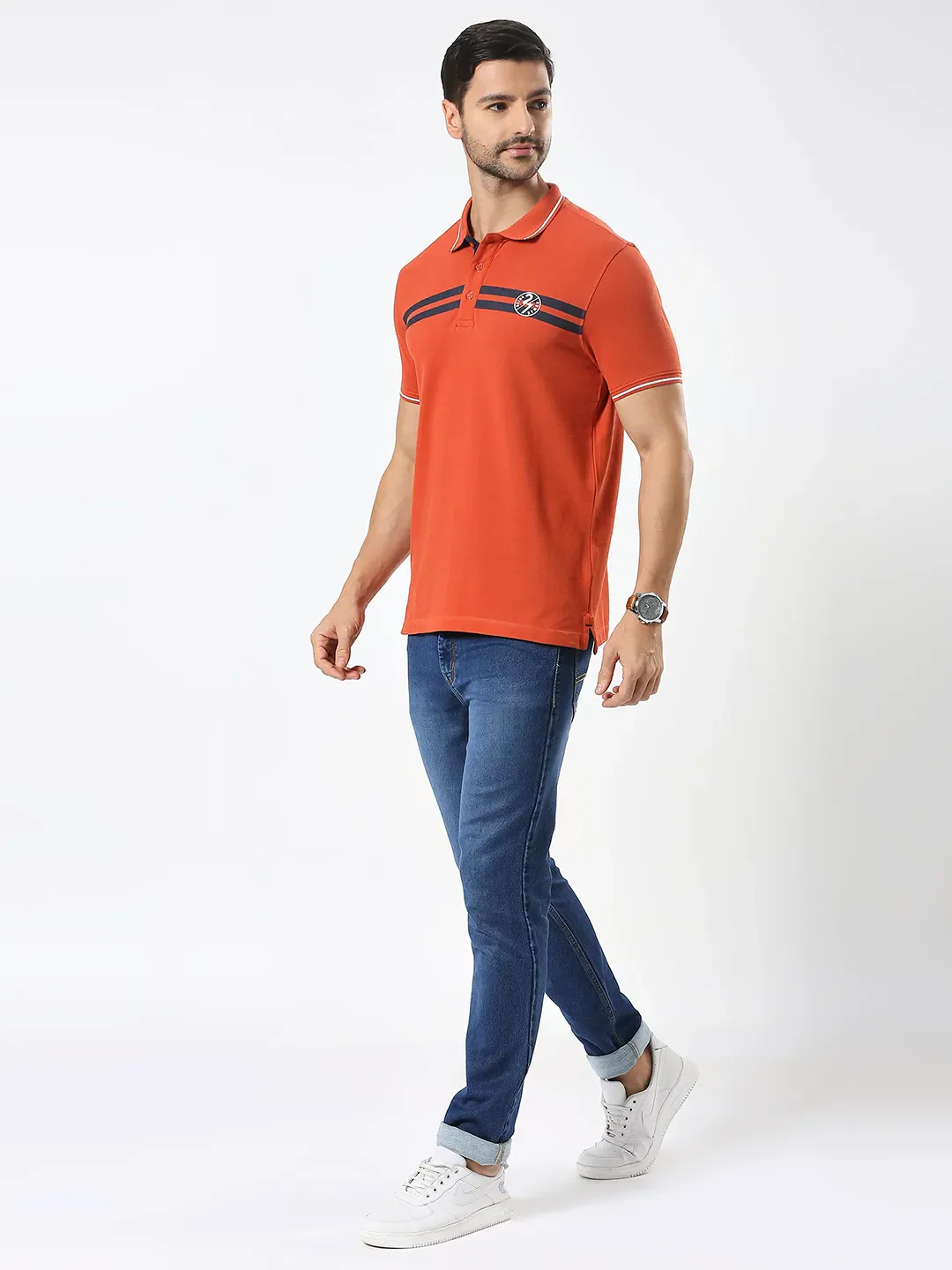 Orange Regular Fit Men's Polo T-Shirt by Being Human Clothing - Image 6