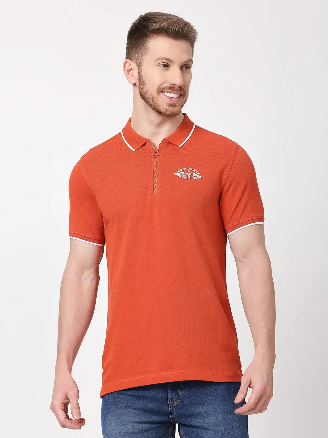 Rust Regular Fit Men's Polo T-Shirt by Being Human Clothing