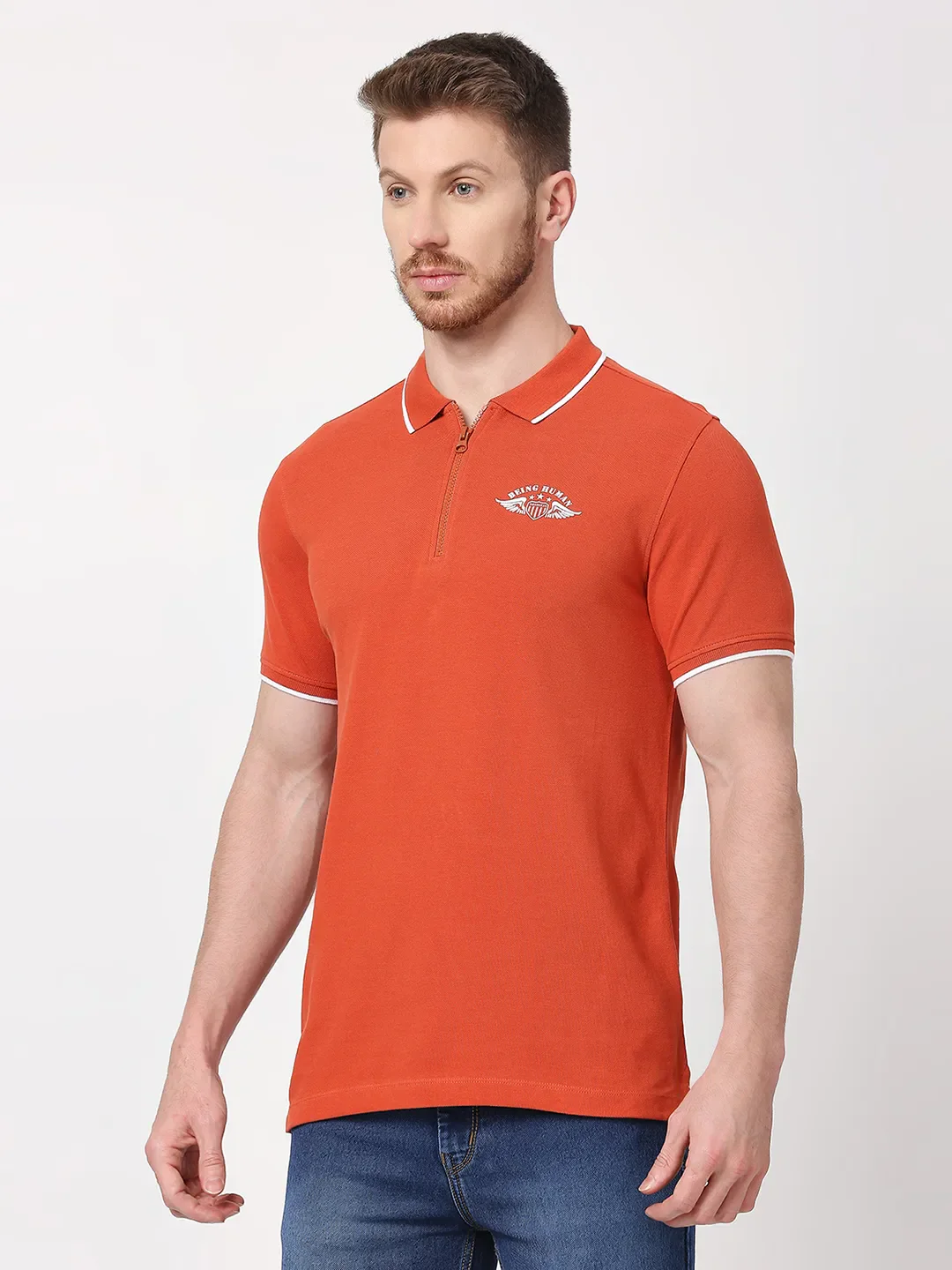 Rust Regular Fit Men's Polo T-Shirt by Being Human Clothing - Image 2