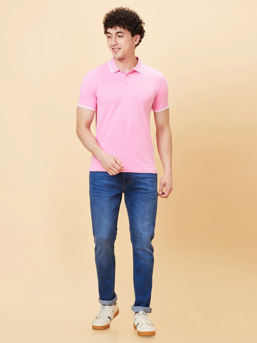 Pink Regular Fit Men's Polo T-shirt by Being Human Clothing - Image 2