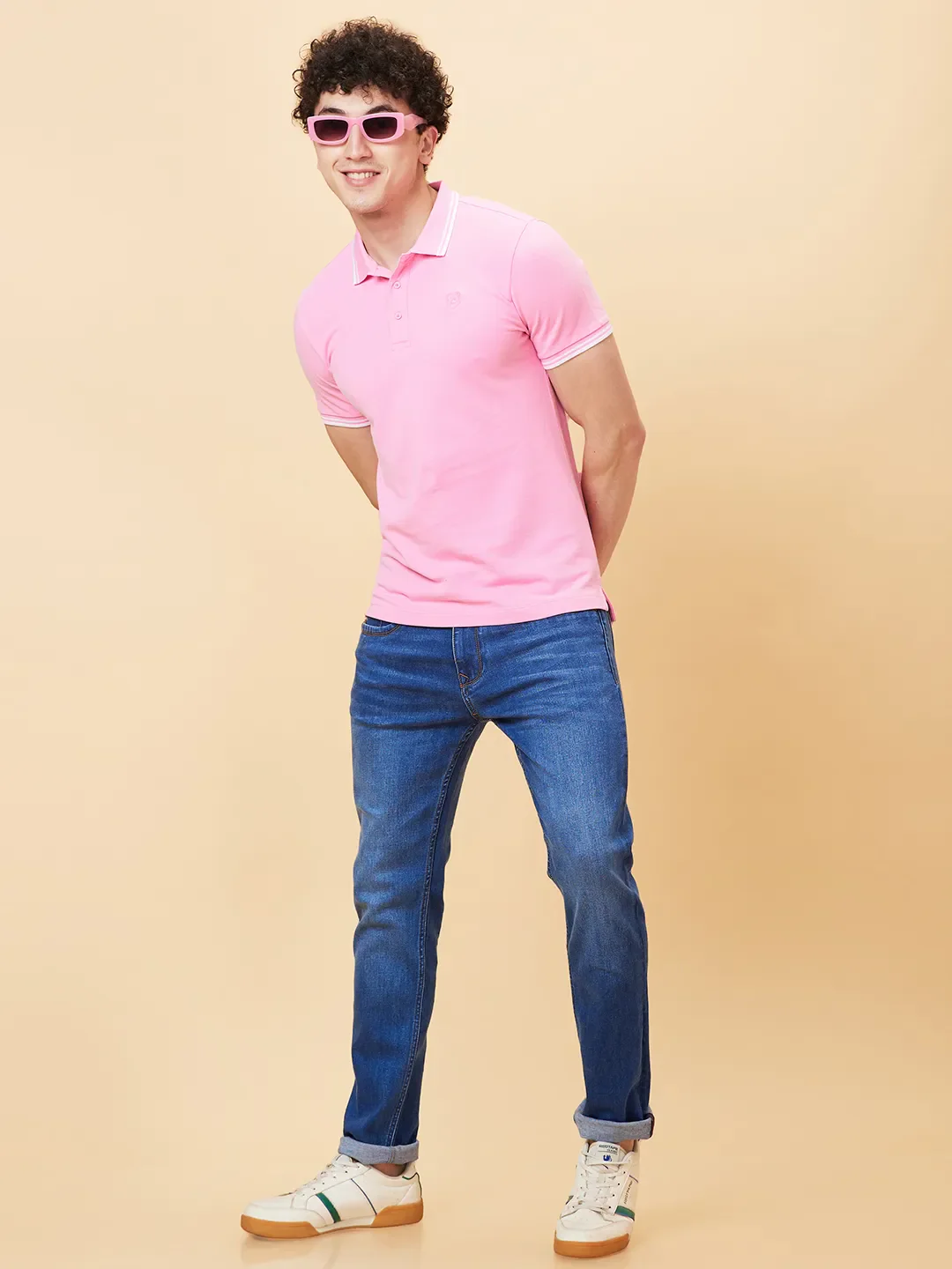 Pink Regular Fit Men's Polo T-shirt by Being Human Clothing - Image 6