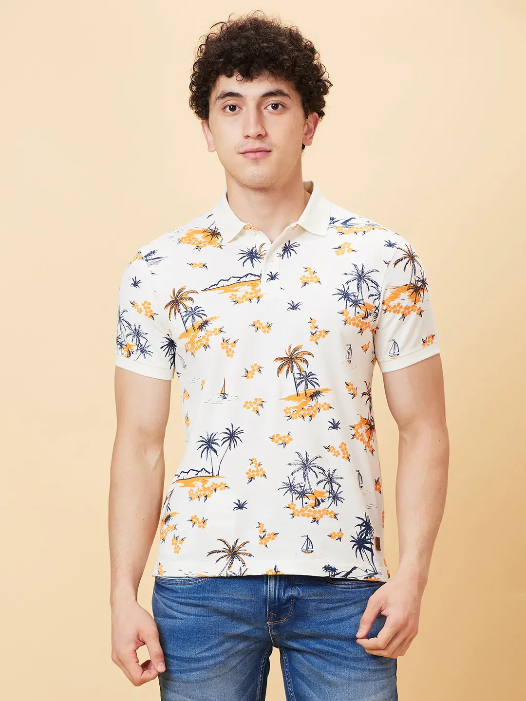 White Regular Fit Men's Polo T-Shirt by Being Human Clothing