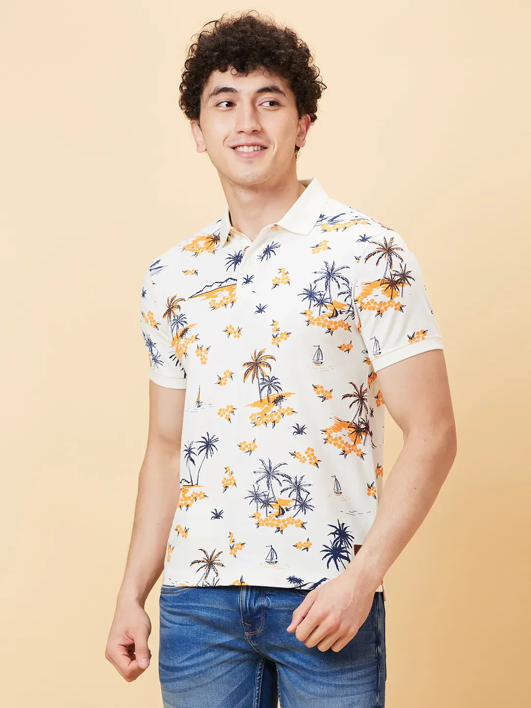 White Regular Fit Men's Polo T-Shirt by Being Human Clothing - Image 3
