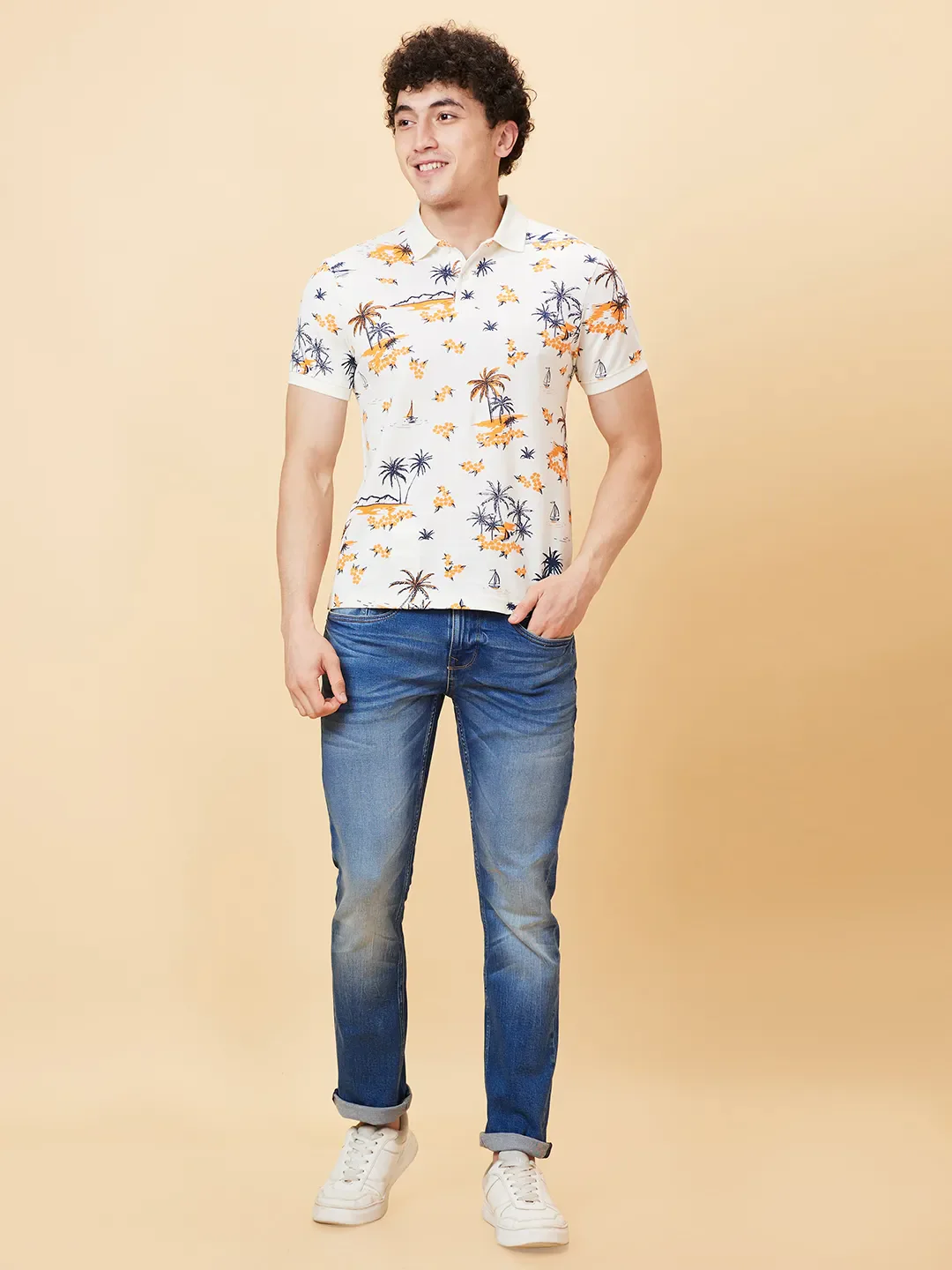 White Regular Fit Men's Polo T-Shirt by Being Human Clothing - Image 6