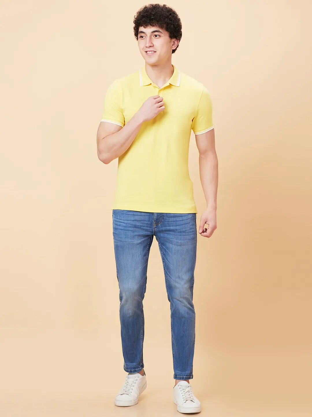 Yellow Regular Fit Men's Polo T-Shirt by Being Human Clothing - Image 2