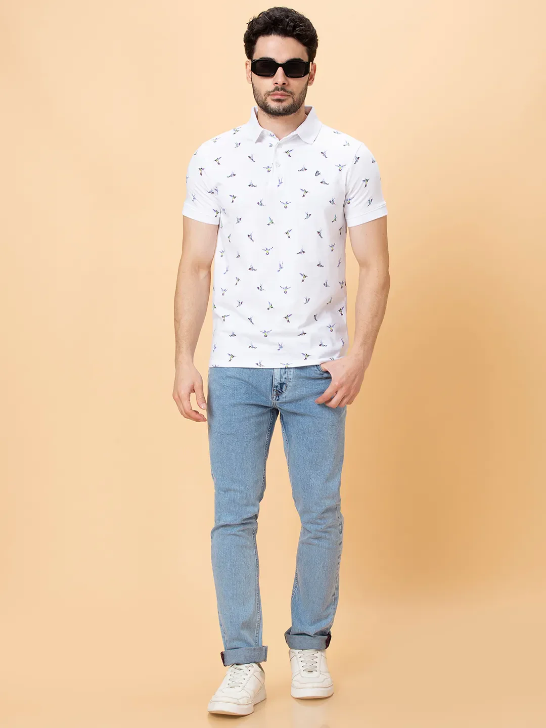 White Regular Fit Men's Polo T-shirt by Being Human Clothing - Image 6